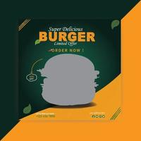 post design sui social media di hamburger super delizioso vettore