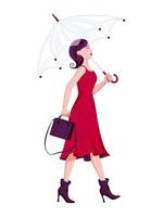 signora nel rosso con ombrello vettore
