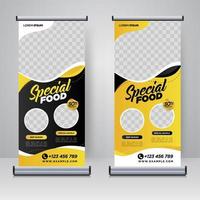 cibo e ristorante roll up banner modello di progettazione vettore