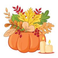 vettore illustrazione zucca con fiori. autunno concetto.