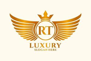 lusso reale ala lettera rt cresta oro colore logo vettore, vittoria logo, cresta logo, ala logo, vettore logo modello.