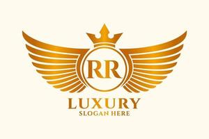 lusso reale ala lettera rr cresta oro colore logo vettore, vittoria logo, cresta logo, ala logo, vettore logo modello.