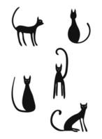 nero gatto impostato vettore illustrazione. mano disegnato scarabocchio stile nero gatto. design per etichetta, arredamento, saluto carte.