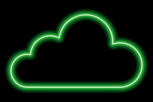 verde neon nube su un' nero sfondo. lineare contorno. tempo metereologico vettore
