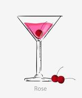 cocktail rosa. rosso cocktail ciliegia lungo bevanda alcolizzato asciutto vermut ciliegia liquore fragola sciroppo servito vettore Martini bicchiere categoria moderno classico.