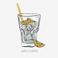 cocktail John collins. bianca cocktail ghiaccio cubi fetta lime con cannuccia, tutti giorno alcool basato Gin Limone succo zucchero sciroppo servito nel vettore bicchiere highball ghiaccio categoria indimenticabile.