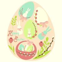 contento Pasqua, uovo con cestino vettore