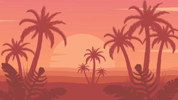 tropicale palma alberi vicino mare o oceano. bellissimo cielo con tramonto sfondo. estate vocazione, isola con natura vettore illustrazione.