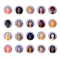 ritratti di donne nel il modulo di avatar di varia nazionalità, pelle e capelli colore. impostato vettore