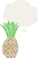 cartone animato ananas e pensato bolla nel retrò stile vettore