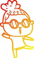 caldo gradiente disegno donna cartone animato che indossa gli occhiali vettore