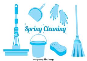 Vettore blu delle icone di pulizia di primavera