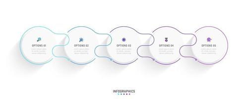 modello di progettazione di etichetta infografica vettoriale con icone e 5 opzioni o passaggi. può essere utilizzato per diagramma di processo, presentazioni, layout del flusso di lavoro, banner, diagramma di flusso, grafico informativo.