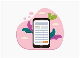 in linea pagamento servizio. fattura modulo su il Telefono schermo con un' pagare pulsante. Internet bancario concetto. in linea pagando, contabilità, contabilità. vettore illustrazione isolato