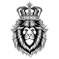 vettore illustrazione leone testa con del re corona nero e bianca design