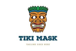 Vintage ▾ hawaiano di legno tiki bar maschera viso logo design vettore