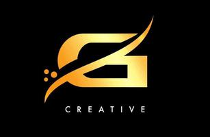 d'oro g lettera logo design con elegante creativo swoosh e puntini vettore