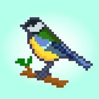 pixel 8 bit uccello cinciarella. risorse di gioco animale nell'illustrazione vettoriale. vettore