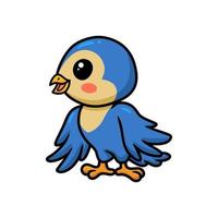 carino poco blu uccello cartone animato in piedi vettore