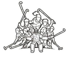 schema gruppo di campo hockey sport maschio e femmina Giocatori azione insieme vettore