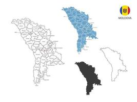 4 stile di moldova carta geografica vettore illustrazione avere tutti Provincia e marchio il capitale città di moldova. di magro nero schema semplicità stile e buio ombra stile. isolato su bianca sfondo.