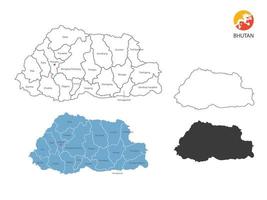 4 stile di bhutan carta geografica vettore illustrazione avere tutti Provincia e marchio il capitale città di bhutan. di magro nero schema semplicità stile e buio ombra stile. isolato su bianca sfondo.