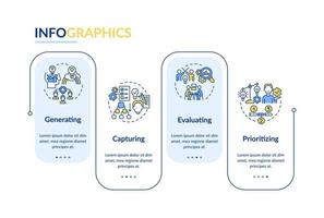 innovazione gestione fasi rettangolo Infografica modello. valutare. dati visualizzazione con 4 passi. processi sequenza temporale Informazioni grafico. flusso di lavoro disposizione con linea icone. vettore