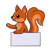 carino poco scoiattolo cartone animato con vuoto cartello vettore