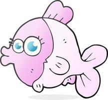 divertente a mano libera disegnato cartone animato pesce con grande bella occhi vettore