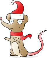 a mano libera disegnato cartone animato topo indossare Natale cappello vettore