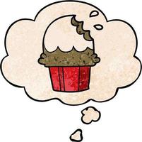 Cupcake del fumetto e bolla di pensiero nello stile del modello di struttura del grunge vettore