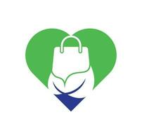 foglia Borsa cuore forma concetto logo design icona modello. eco verde foglia biologico shopping Borsa logo modello illustrazione vettore