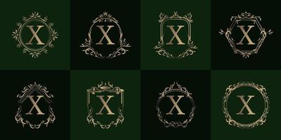 logo iniziale x con ornamento di lusso o cornice floreale, collezione di set. vettore