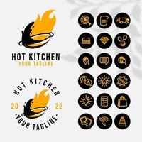 logo della cucina del cuoco unico per il modello del ristorante e del bar dell'alimento con l'icona