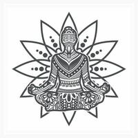 mandala yoga con fiore. vettore, linea arte vettore