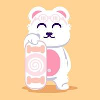 cartone animato icona illustrazione di un' orso con un' carino skateboard. adatto per bambini vettore