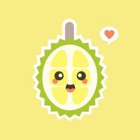 frutti durian divertenti e kawaii. simpatico personaggio durian con espressione facciale ed emoji. illustrazione vettoriale. utilizzare per card, poster, banner, web design e stampa su t-shirt. facile da modificare. vettore