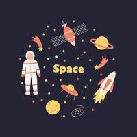 cosmo doodle è un insieme di illustrazioni vettoriali. icone dello spazio elementi razzo cosmonauta stelle satellite telescopio cometa vettore