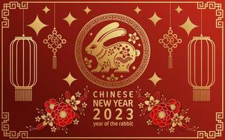 felice anno nuovo cinese 2023 anno dello zodiaco del coniglio con sfondo colorato. vettore