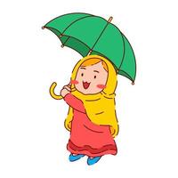 carino muslimah ragazza indossare hijab e Tenere ombrello vettore