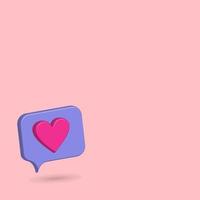 illustrazione vettoriale dell'icona del fumetto 3d d'amore, con sfondo viola, post preferito sui social media