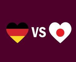 Germania e Giappone bandiera cuore simbolo design Asia e europeo calcio finale vettore asiatico e europeo paesi calcio squadre illustrazione