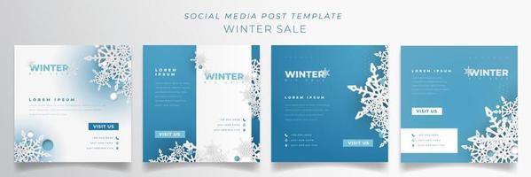 set di modello di post sui social media per il design di vendita invernale con sfondo bianco e blu