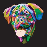 testa di cane colorata con cool isolato in stile pop art backround. vettore