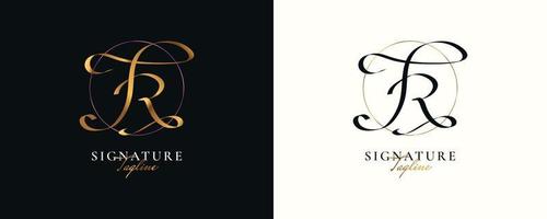 jr design iniziale del logo della firma con uno stile di scrittura elegante e minimalista. design iniziale del logo j e r per l'identità del marchio di matrimoni, moda, gioielli, boutique e business vettore