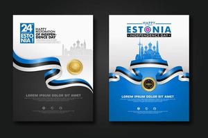 impostare poster design estonia felice giorno dell'indipendenza modello di sfondo vettore