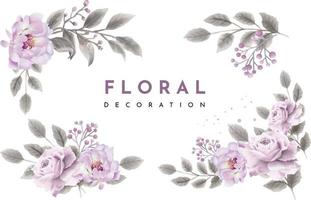 set di mazzi di fiori e decorazioni con cornice floreale ad acquerello vettore