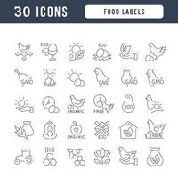 set di icone lineari di etichette alimentari vettore