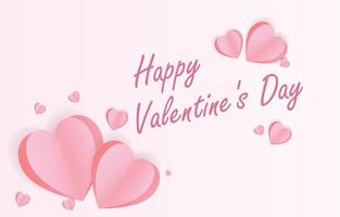 elementi tagliati in carta a forma di cuore che volano su sfondo rosa e dolce. simboli vettoriali d'amore per il giorno di San Valentino felice, disegno della cartolina d'auguri di compleanno.