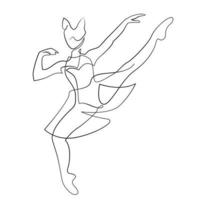 schizzo di una donna in un vestito balletto posa ballerino ginnasta linea arte arte continua icona ragazza isolata su bianco vettore